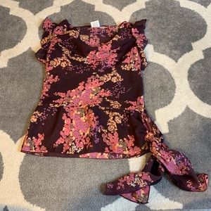 🔴Vintage Delias Floral Side Tie Drape Neck Blouse